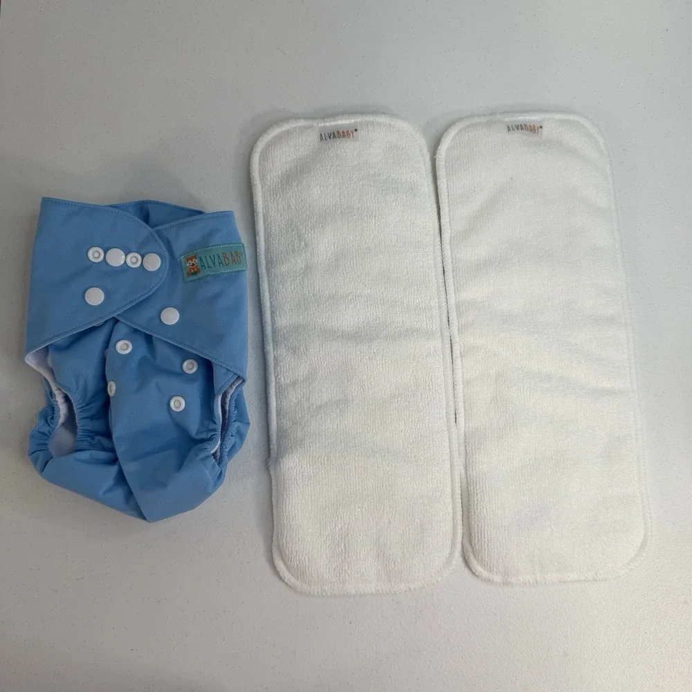 AlvaBaby Cloth Diaper With 2 Inserts Reusable Liner OS OSMF Blue‎ NEW